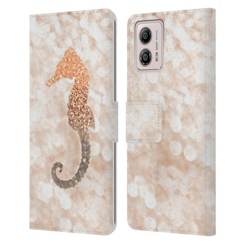 Monika Strigel Champagne Gold Seahorse Leather Book Wallet Case Cover For Motorola Moto G53 5G