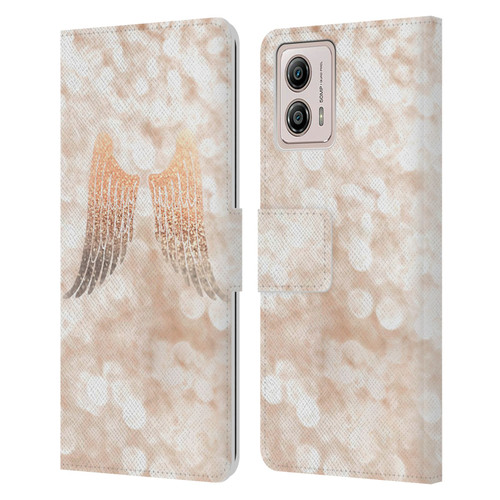 Monika Strigel Champagne Gold Wings Leather Book Wallet Case Cover For Motorola Moto G53 5G