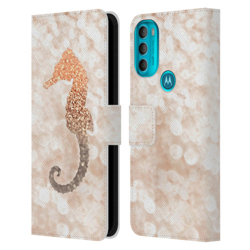 Monika Strigel Champagne Gold Seahorse Leather Book Wallet Case Cover For Motorola Moto G71 5G
