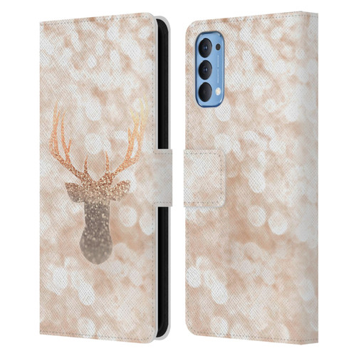Monika Strigel Champagne Gold Deer Leather Book Wallet Case Cover For OPPO Reno 4 5G