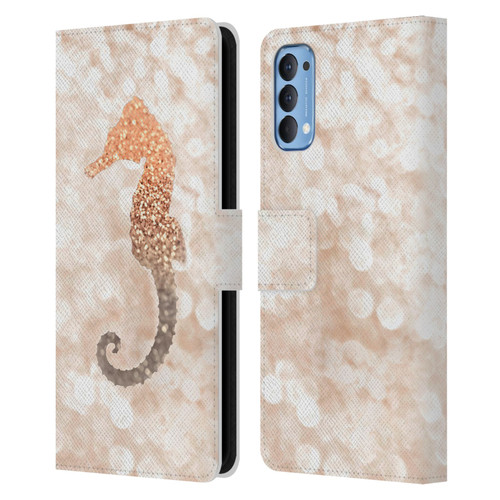 Monika Strigel Champagne Gold Seahorse Leather Book Wallet Case Cover For OPPO Reno 4 5G