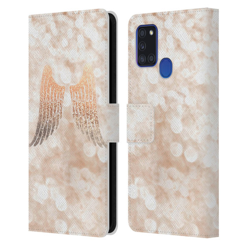 Monika Strigel Champagne Gold Wings Leather Book Wallet Case Cover For Samsung Galaxy A21s (2020)
