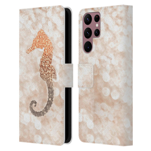 Monika Strigel Champagne Gold Seahorse Leather Book Wallet Case Cover For Samsung Galaxy S22 Ultra 5G