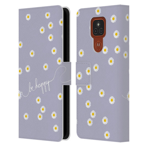 Monika Strigel Happy Daisy Lavender Leather Book Wallet Case Cover For Motorola Moto E7 Plus