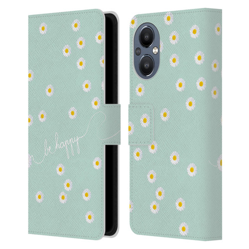 Monika Strigel Happy Daisy Mint Leather Book Wallet Case Cover For OnePlus Nord N20 5G