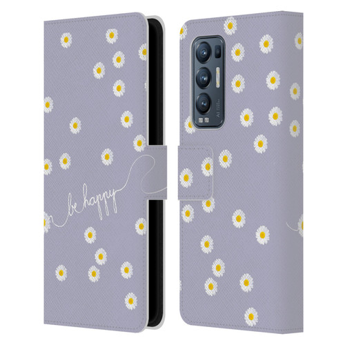 Monika Strigel Happy Daisy Lavender Leather Book Wallet Case Cover For OPPO Find X3 Neo / Reno5 Pro+ 5G