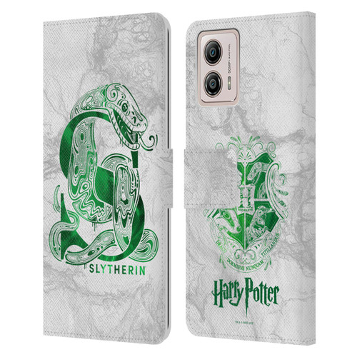 Harry Potter Deathly Hallows IX Slytherin Aguamenti Leather Book Wallet Case Cover For Motorola Moto G53 5G