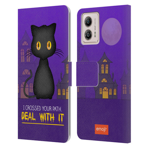 emoji® Halloween Parodies Black Cat Leather Book Wallet Case Cover For Motorola Moto G53 5G