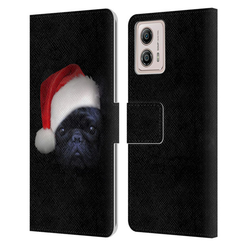 Klaudia Senator French Bulldog 2 Christmas Hat Leather Book Wallet Case Cover For Motorola Moto G53 5G