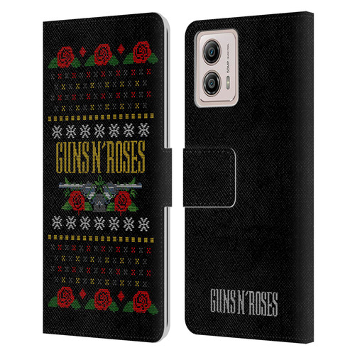 Guns N' Roses Christmas Text Logo Pistol Leather Book Wallet Case Cover For Motorola Moto G53 5G