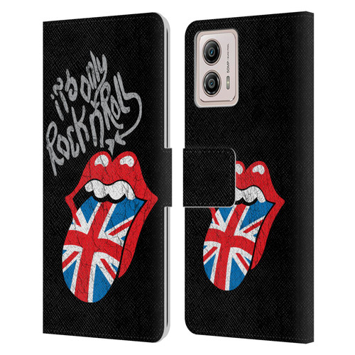 The Rolling Stones Albums Only Rock And Roll Distressed Leather Book Wallet Case Cover For Motorola Moto G53 5G
