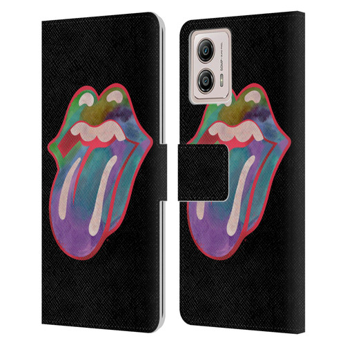 The Rolling Stones Graphics Watercolour Tongue Leather Book Wallet Case Cover For Motorola Moto G53 5G