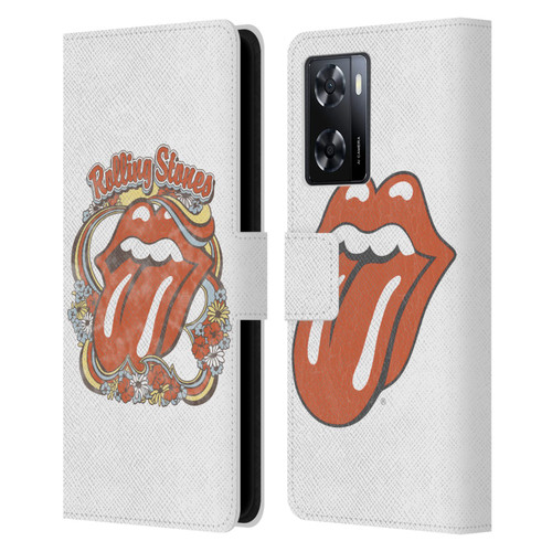 The Rolling Stones Graphics Flowers Tongue Leather Book Wallet Case Cover For OPPO A57s