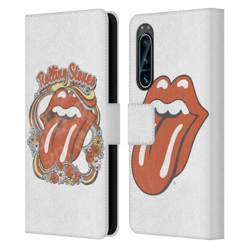 The Rolling Stones Graphics Flowers Tongue Leather Book Wallet Case Cover For Sony Xperia 5 IV