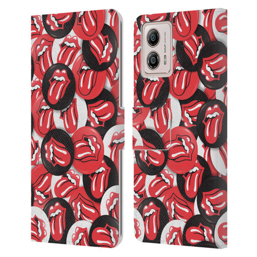 The Rolling Stones Licks Collection Tongue Classic Button Pattern Leather Book Wallet Case Cover For Motorola Moto G53 5G