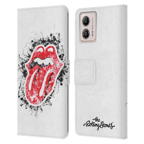 The Rolling Stones Licks Collection Distressed Look Tongue Leather Book Wallet Case Cover For Motorola Moto G53 5G