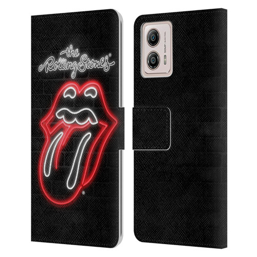 The Rolling Stones Licks Collection Neon Leather Book Wallet Case Cover For Motorola Moto G53 5G