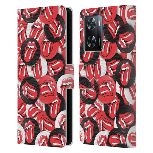 The Rolling Stones Licks Collection Tongue Classic Button Pattern Leather Book Wallet Case Cover For OPPO A57s