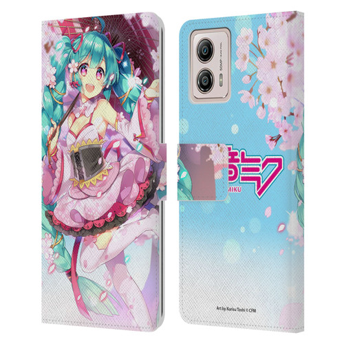 Hatsune Miku Graphics Sakura Leather Book Wallet Case Cover For Motorola Moto G53 5G