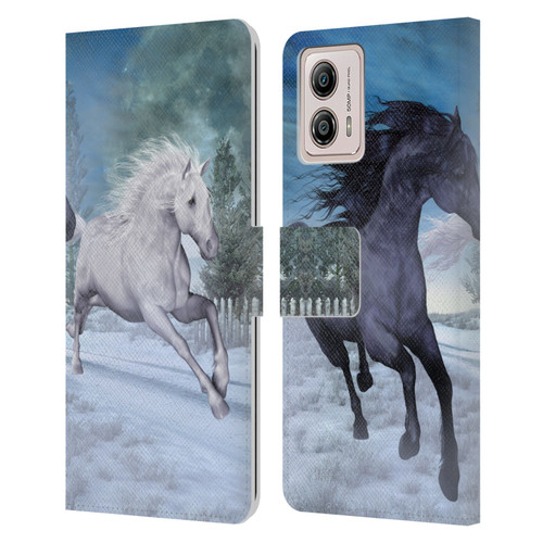 Simone Gatterwe Horses Freedom In The Snow Leather Book Wallet Case Cover For Motorola Moto G53 5G