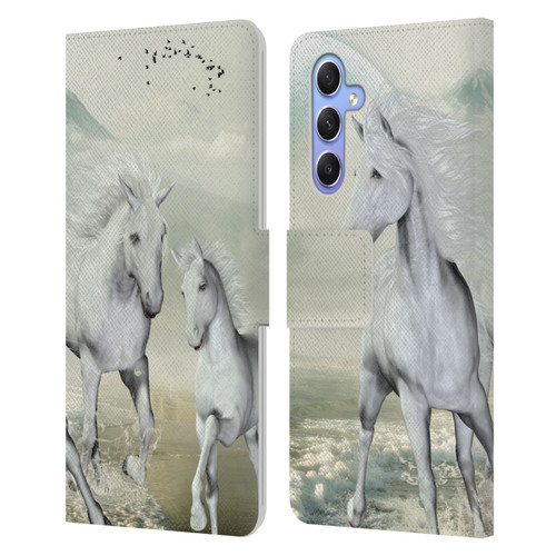 Simone Gatterwe Horses White On The Beach Leather Book Wallet Case Cover For Samsung Galaxy A34 5G