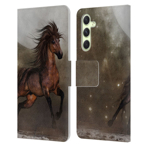 Simone Gatterwe Horses Brown Leather Book Wallet Case Cover For Samsung Galaxy A54 5G