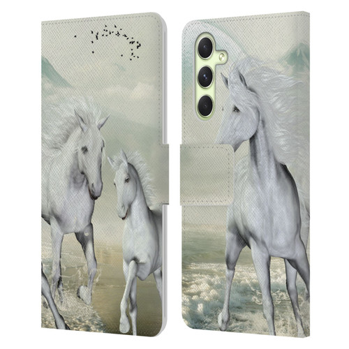 Simone Gatterwe Horses White On The Beach Leather Book Wallet Case Cover For Samsung Galaxy A54 5G