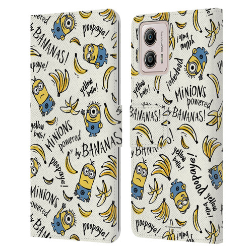 Despicable Me Minion Graphics Banana Doodle Pattern Leather Book Wallet Case Cover For Motorola Moto G53 5G