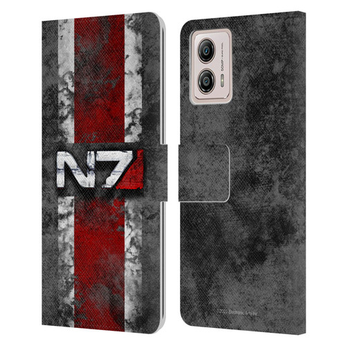 EA Bioware Mass Effect Graphics N7 Logo Distressed Leather Book Wallet Case Cover For Motorola Moto G53 5G