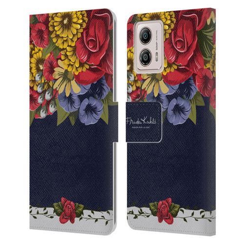 Frida Kahlo Red Florals Blooms Leather Book Wallet Case Cover For Motorola Moto G53 5G
