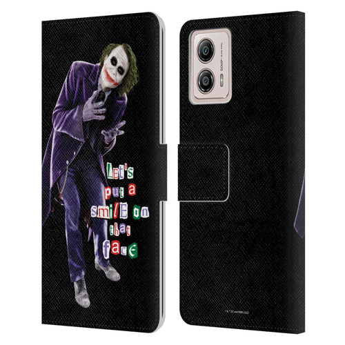 The Dark Knight Graphics Joker Put A Smile Leather Book Wallet Case Cover For Motorola Moto G53 5G