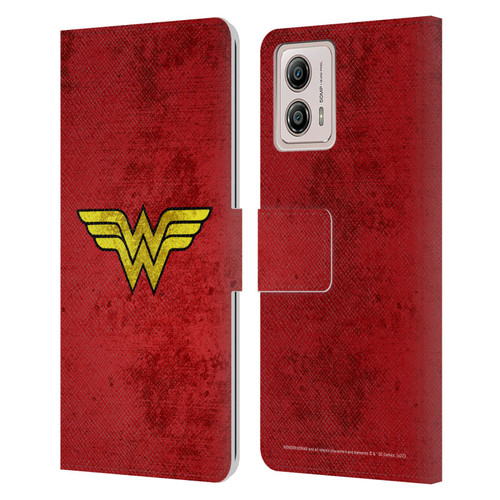 Wonder Woman DC Comics Logos Distressed Leather Book Wallet Case Cover For Motorola Moto G53 5G