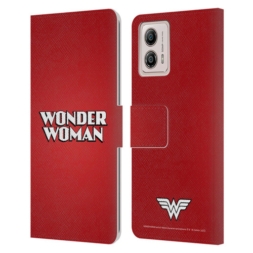 Wonder Woman DC Comics Logos Text Leather Book Wallet Case Cover For Motorola Moto G53 5G
