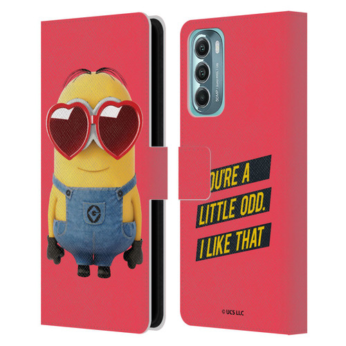 Minions Rise of Gru(2021) Valentines 2021 Heart Glasses Leather Book Wallet Case Cover For Motorola Moto G Stylus 5G (2022)