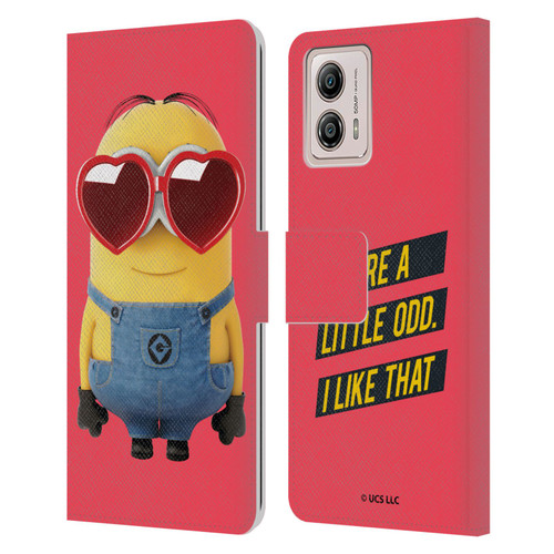 Minions Rise of Gru(2021) Valentines 2021 Heart Glasses Leather Book Wallet Case Cover For Motorola Moto G53 5G