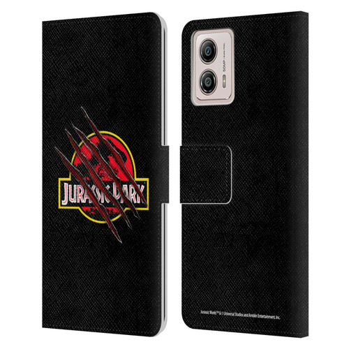 Jurassic Park Logo Plain Black Claw Leather Book Wallet Case Cover For Motorola Moto G53 5G