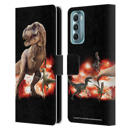 Jurassic World Key Art T-Rex VS. Velociraptors Leather Book Wallet Case Cover For Motorola Moto G Stylus 5G (2022)