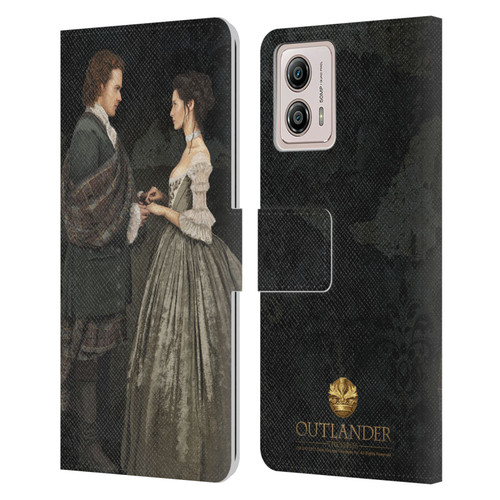 Outlander Portraits Claire & Jamie Painting Leather Book Wallet Case Cover For Motorola Moto G53 5G