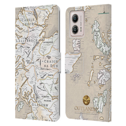 Outlander Seals And Icons Map Leather Book Wallet Case Cover For Motorola Moto G53 5G