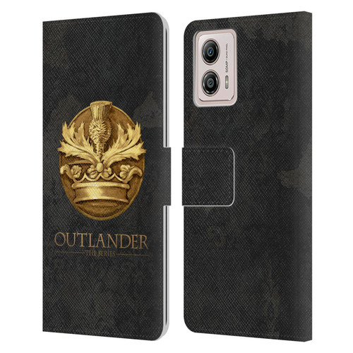 Outlander Seals And Icons Scotland Thistle Leather Book Wallet Case Cover For Motorola Moto G53 5G