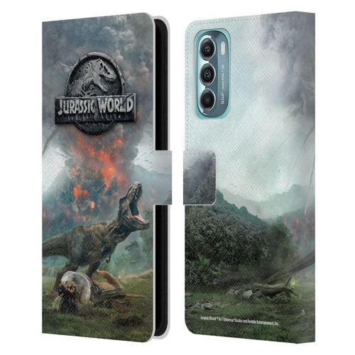 Jurassic World Fallen Kingdom Key Art T-Rex Volcano Leather Book Wallet Case Cover For Motorola Moto G Stylus 5G (2022)