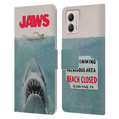 Jaws I Key Art Poster Leather Book Wallet Case Cover For Motorola Moto G53 5G