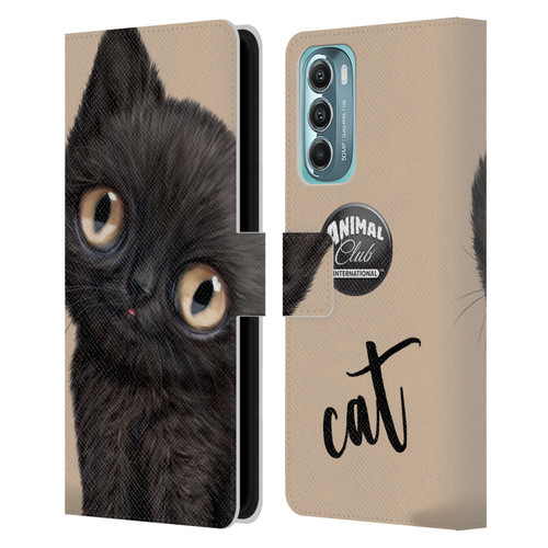 Animal Club International Faces Black Cat Leather Book Wallet Case Cover For Motorola Moto G Stylus 5G (2022)