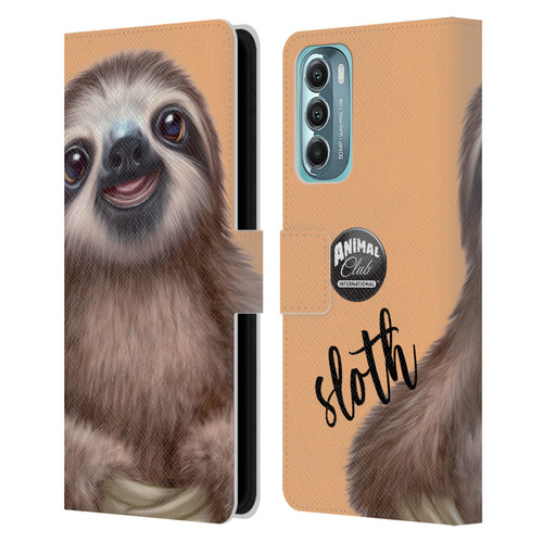 Animal Club International Faces Sloth Leather Book Wallet Case Cover For Motorola Moto G Stylus 5G (2022)