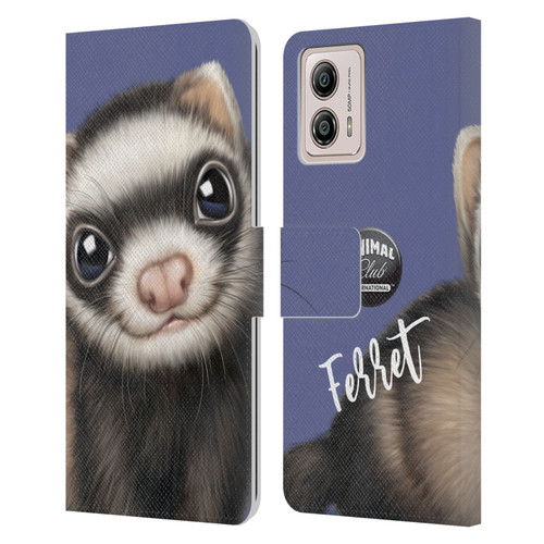 Animal Club International Faces Ferret Leather Book Wallet Case Cover For Motorola Moto G53 5G