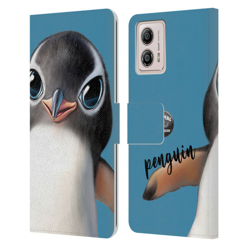 Animal Club International Faces Penguin Leather Book Wallet Case Cover For Motorola Moto G53 5G