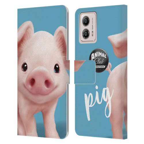 Animal Club International Faces Pig Leather Book Wallet Case Cover For Motorola Moto G53 5G