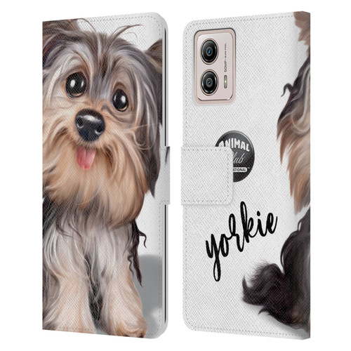 Animal Club International Faces Yorkie Leather Book Wallet Case Cover For Motorola Moto G53 5G