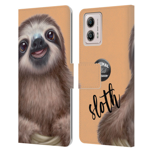 Animal Club International Faces Sloth Leather Book Wallet Case Cover For Motorola Moto G53 5G