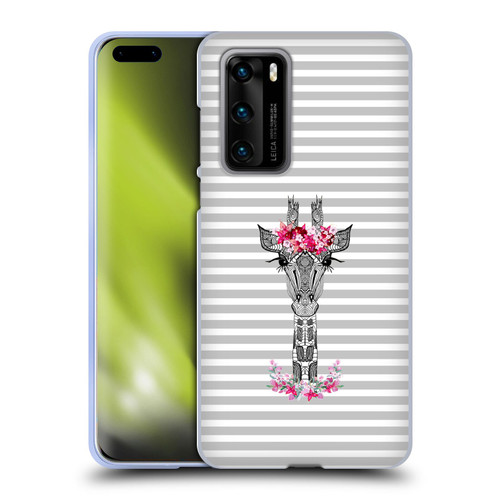 Monika Strigel Flower Giraffe And Stripes Grey Soft Gel Case for Huawei P40 5G